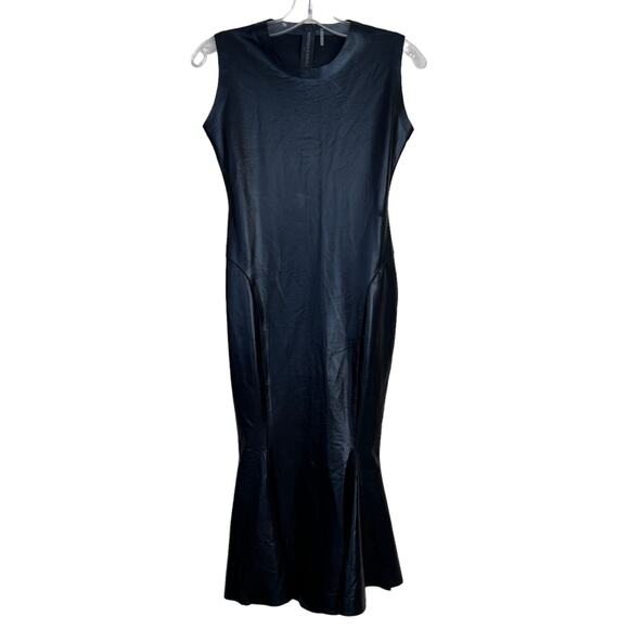 Norma Kamali Black Foil Sleeveless Fishtail Midi Dress Sz S